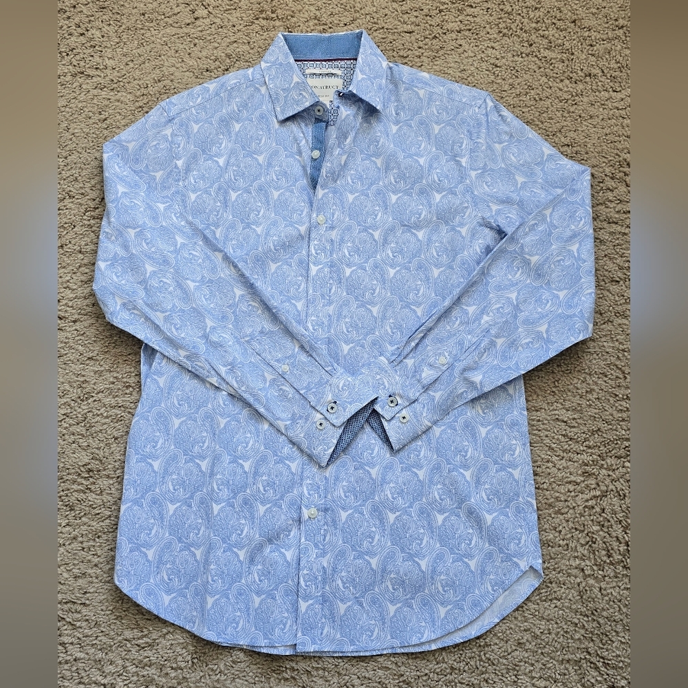 Con.struct Men's Blue Paisley Shirt Sz. 15 1/2, 32-33, Modern Fit